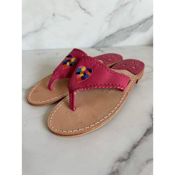 JACK ROGERS Pink Leather Patchwork Sandals Sz 9 - Picture 1 of 6